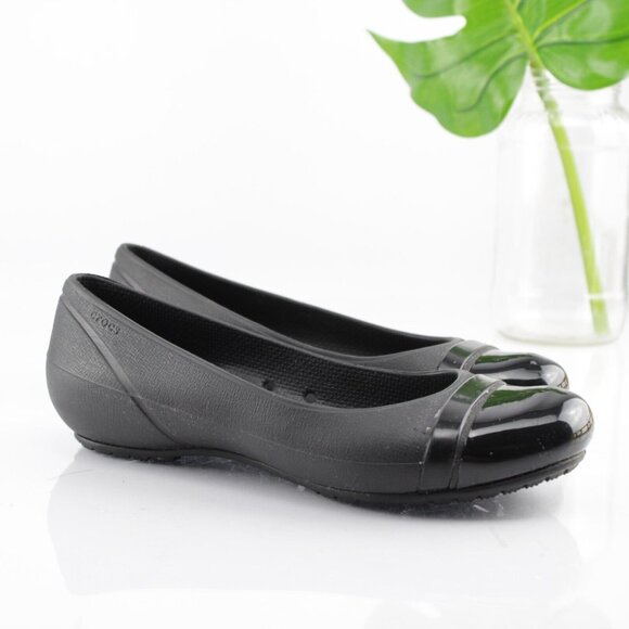 CROCS Shoes - CROCS Womens Cap Toe Ballet Flat Size 5 Black Slip On Shoe Water Resistant Comfy